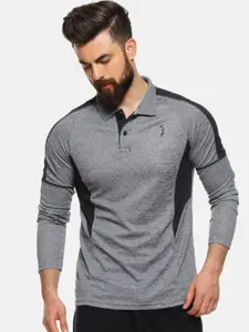 Campus Sutra Men Grey Colourblocked Polo Collar T-shirt