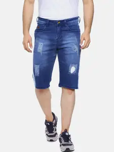 Campus Sutra Men Navy Blue Washed Regular Fit Denim Shorts