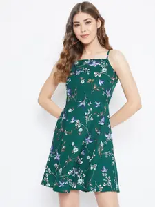 Berrylush Women Green Floral Print Fit and Flare Dress