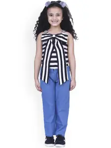 ADIVA Girls Black & White Striped Top with Trousers