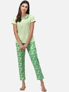 Klamotten Women Green Floral Printed Night Suit