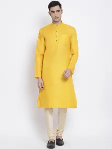 Sanwara Men Yellow & Cream-Coloured Solid Kurta with Pyjamas