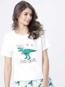 Tokyo Talkies Women White Printed Boxy Lounge Top