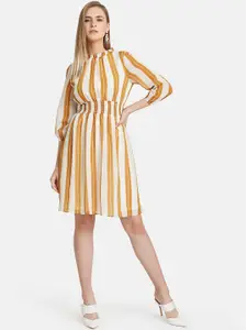 Kazo Women White Striped Fit and Flare Dress