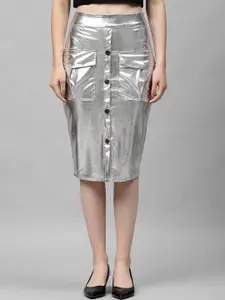 Athena Silver-Coloured Pencil Skirt With Pocket Detailing