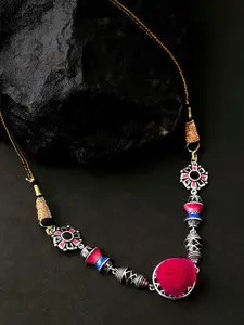 Voylla Blue & Pink Silver-Plated Brass Enamelled Choker Necklace