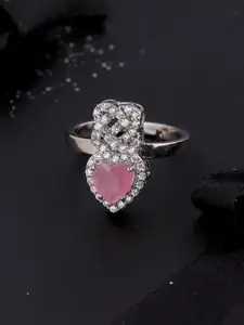 Voylla Silver Plated Pink & White CZ Studded Finger Ring