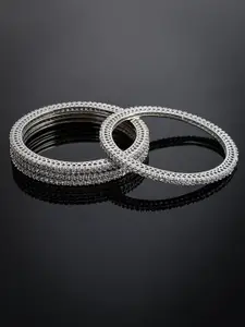 Silvermerc Designs Set of 4 Silver-Plated And White American Diamond-Studded Handcrafted Bangles