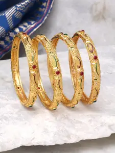 Shining Diva Set of 4 Gold Plated Red & Green Stone Studded Meenakari Bangles