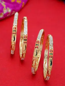 Shining Diva Set Of 4 Gold-Plated White & Red Stone-Studded Meenakari Bangles