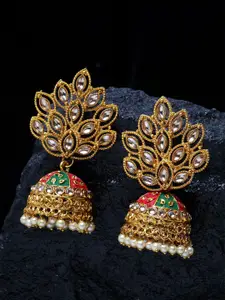 Shining Diva Gold-Toned Dome Shaped Jhumkas