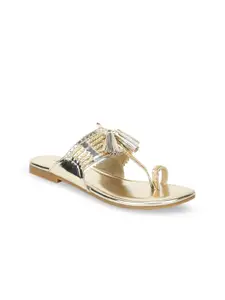 Shezone Women Gold-Toned Solid One Toe Flats