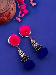 Voylla Pink Silver-Plated Contemporary Drop Earrings