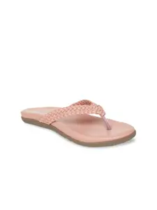 Shezone Women Peach-Coloured Woven Design Open Toe Flats