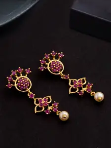 Voylla Gold-Plated & Red Floral Drop Earrings