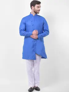 SG LEMAN Men Blue & White Solid Kurta with Trousers