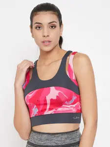 Clovia Pink Printed Non-Wired Full Coverage Lightly Padded Workout Bra BR2159P22XXL