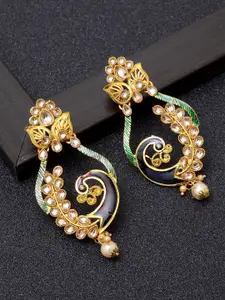 Shining Diva Gold-Toned Peacock Shaped Drop Earrings