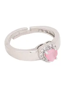 Voylla Silver-Plated Pink & White CZ Studded Adjustable Statement Finger Ring