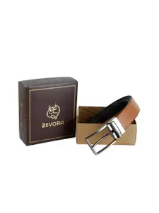 ZEVORA Men Tan Brown & Black Solid Reversible Belt