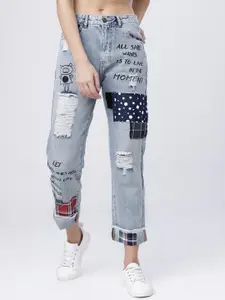Tokyo Talkies Women Blue Boyfriend Fit Mid-Rise Highly Distressed Jeans