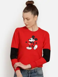 Free Authority Women Red Mickey & Friends Printed Round Neck T-shirt