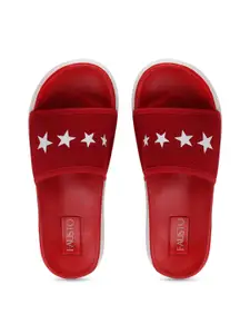 FAUSTO Men Red & White Printed Sliders