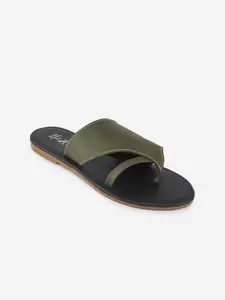 THE MADRAS TRUNK Women Black Solid Leather Open Toe Flats