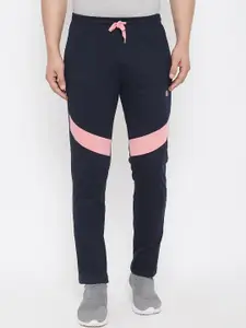 Adobe Men Navy Blue & Pink Solid Straight-Fit Track Pants