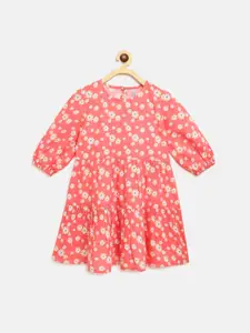 Campana Girls Long Sleeves AboveKnee Length Empire Printed Viscose Rayon Dress