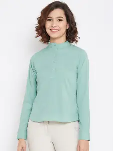 Imfashini Women Green Solid Shirt Style Top