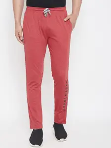 Adobe Men Coral Pink Solid Straight-Fit Track Pants