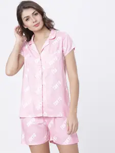 Tokyo Talkies Women Pink & White Printed Night suit