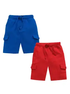KiddoPanti Boys Pack Of 2 Solid Regular Fit Cargo Shorts