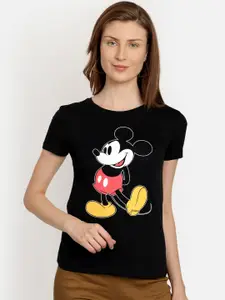 Free Authority Women Black Minnie Mouse Printed Round Neck T-shirt
