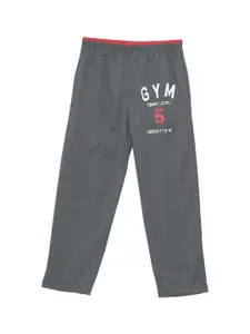 SWEET ANGEL Boys Charcoal Grey & White Solid Straight-Fit Track Pants