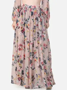 SCORPIUS Women Beige & Red Floral Printed Flared Maxi Skirt