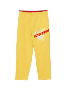 SWEET ANGEL Boys Yellow & White Solid Straight-Fit Track Pants
