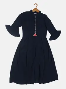 Peppermint Girls Navy Blue Solid Fit and Flare Dress