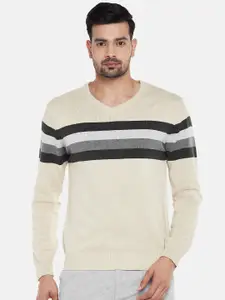 BYFORD by Pantaloons Men Beige Striped Pullover Sweater