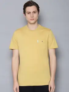 BEN SHERMAN Men Yellow Solid Round Neck Organic Cotton T-shirt