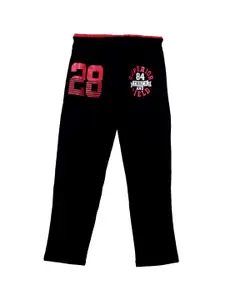 SWEET ANGEL Boys Charcoal Grey & Red Printed Straight-Fit Cotton Track Pants
