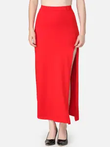 SCORPIUS Women Red Solid Straight Midi Skirt