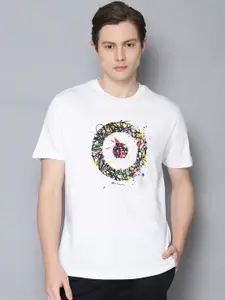 BEN SHERMAN Men White Printed Round Neck Organic Cotton T-shirt