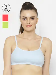 Floret Blue & Lime Green Solid Set of 3 Workout Bra 1492_Tomato-Sky-Lime Green-Tomato