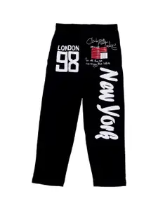SWEET ANGEL Boys Black & White Solid Straight-Fit Track Pants