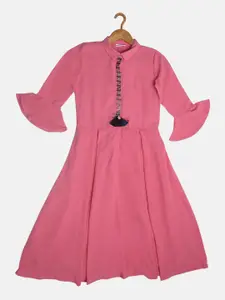 Peppermint Girls Peach-Coloured Solid Fit and Flare Dress