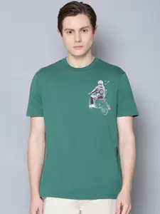 BEN SHERMAN Men Green Printed V-Neck T-shirt