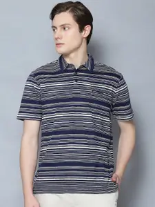 BEN SHERMAN Men Blue Striped Polo Collar T-shirt