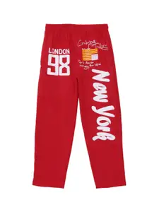 Sweet Angel Boys Red & White Solid Straight-Fit Track Pants